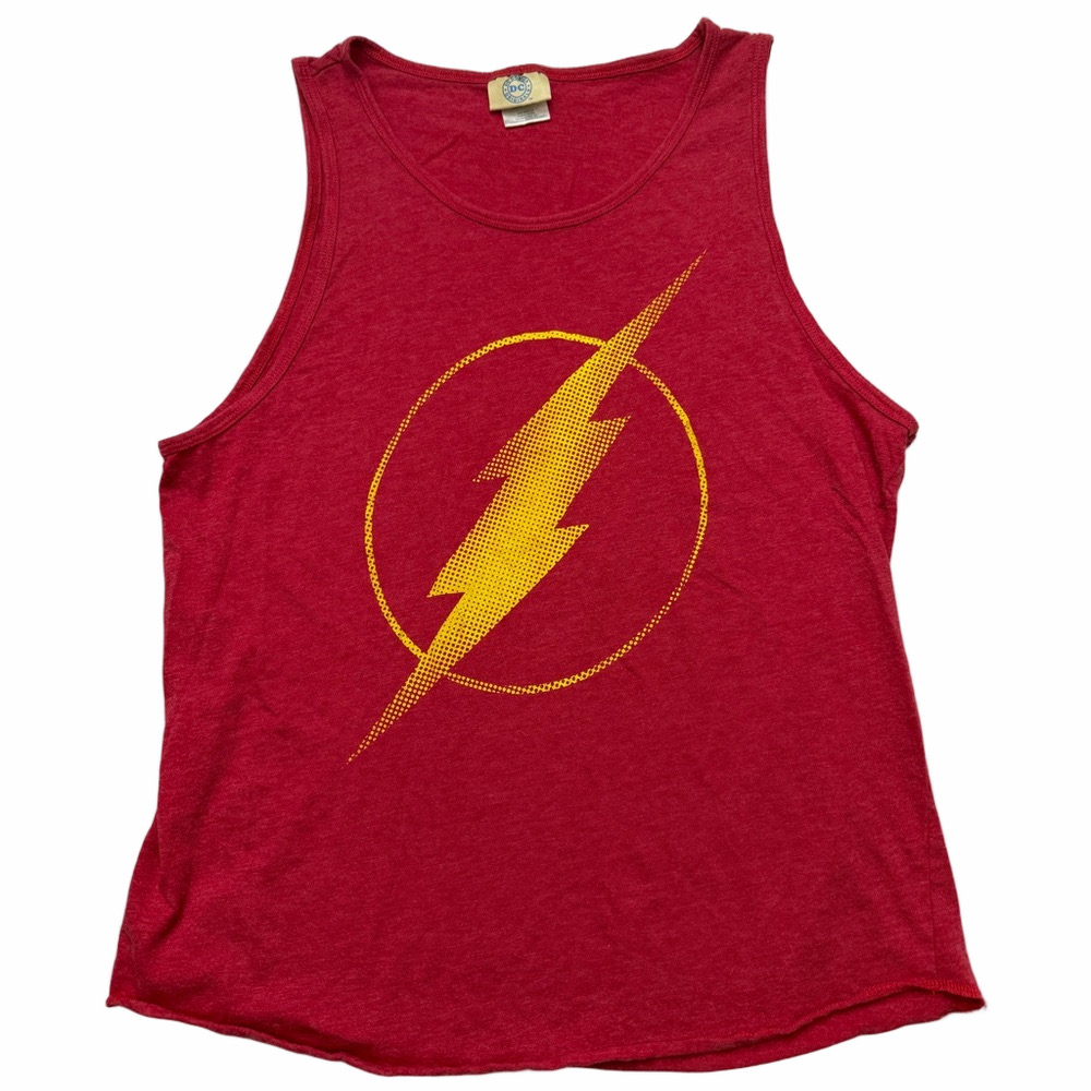 DC Comics Original Red Tank Top Shirt Yellow Lightning Accent Men Size Large